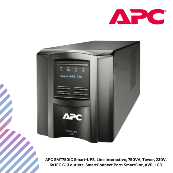 APC SMT750IC Smart-UPS, Line Interactive, 750VA, Tower, 230V, 6x IEC C13 outlets, SmartConnect Port+SmartSlot, AVR, LCD