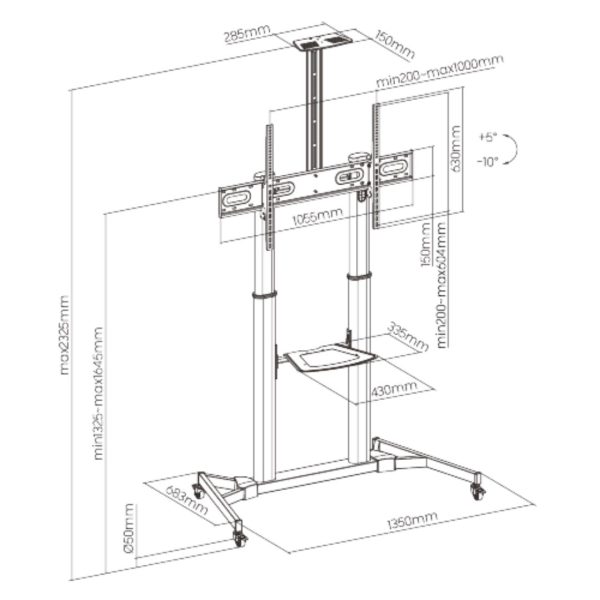 Brateck TTL03-610TW LARGE SCREEN TELESCOPIC HEIGHT ADJUSTABLE STEEL TV CART ( TTL03-610TW )