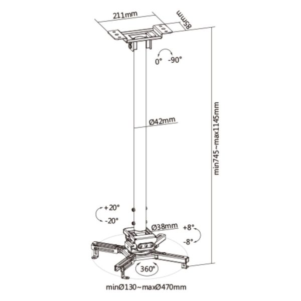 Brateck PRB-20-01L Heavy Duty Projector Ceiling Mount