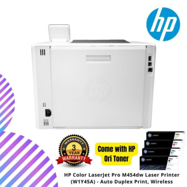 HP Color LaserJet Pro M454dw Laser Printer (W1Y45A) -  Auto Duplex Print, Wireless