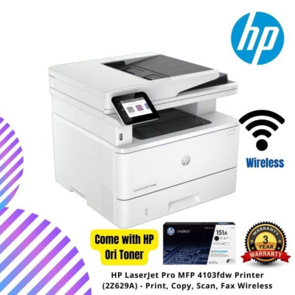 HP LaserJet Pro MFP 4103fdw Printer (2Z629A) - Print, Copy, Scan, Fax Wireless