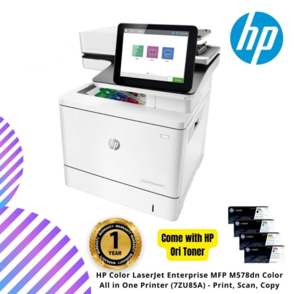 HP Color LaserJet Enterprise MFP M578dn Color All in One Printer (7ZU85A) - Print, Scan, Copy