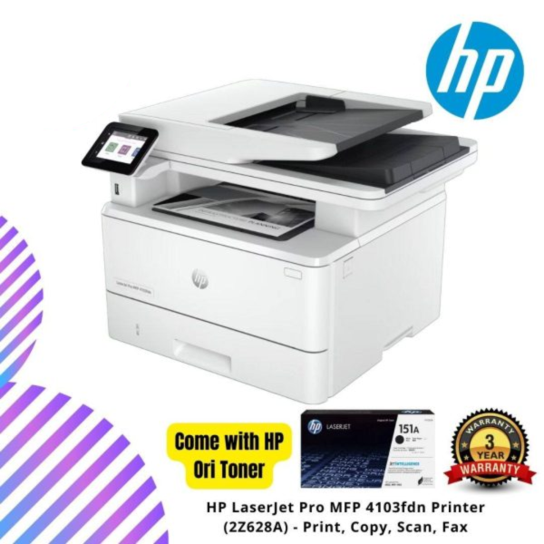 HP LaserJet Pro MFP 4103fdn Printer (2Z628A) - Print, Copy, Scan, Fax