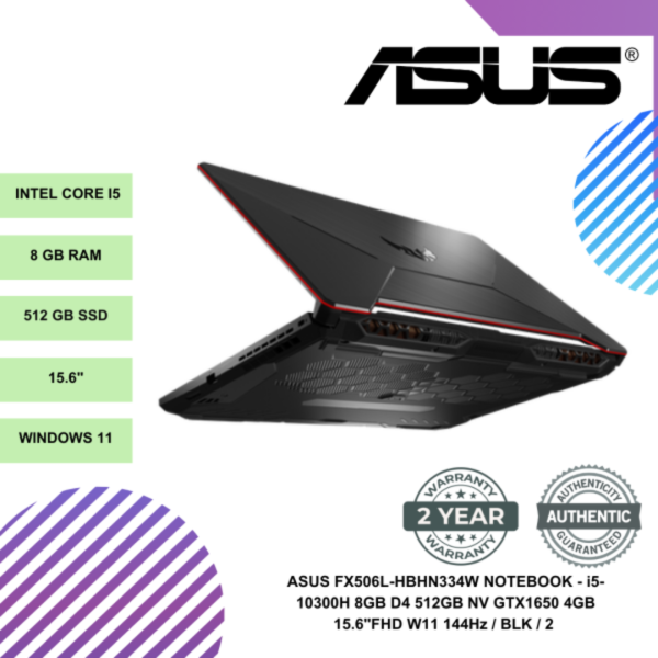 SHOPEELAZADA-2024-12-27T122427.331.png ASUS FX506L-HBHN334W NOTEBOOK - i5-10300H 8GB D4 512GB NV GTX1650 4GB 15.6"FHD W11 144Hz / BLK / 2