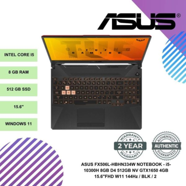 SHOPEELAZADA-2024-12-27T122438.103.png ASUS FX506L-HBHN334W NOTEBOOK - i5-10300H 8GB D4 512GB NV GTX1650 4GB 15.6"FHD W11 144Hz / BLK / 2