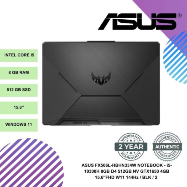 SHOPEELAZADA-2024-12-27T122441.589.png ASUS FX506L-HBHN334W NOTEBOOK - i5-10300H 8GB D4 512GB NV GTX1650 4GB 15.6"FHD W11 144Hz / BLK / 2