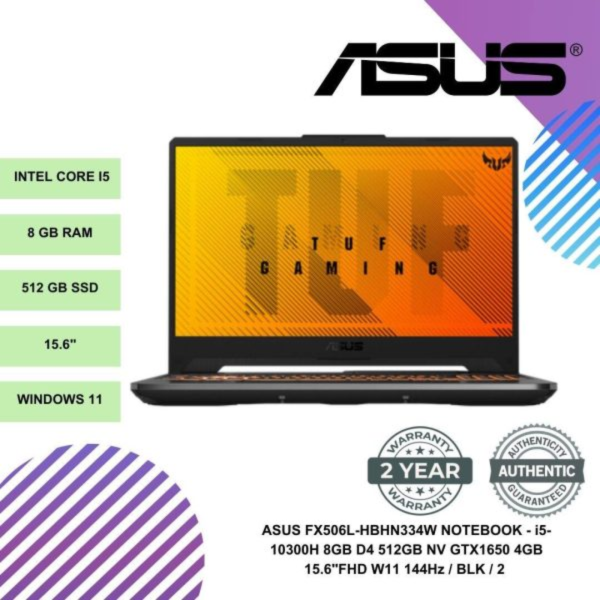 SHOPEELAZADA-2024-12-27T122448.933.png ASUS FX506L-HBHN334W NOTEBOOK - i5-10300H 8GB D4 512GB NV GTX1650 4GB 15.6"FHD W11 144Hz / BLK / 2