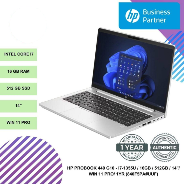 HP PROBOOK 440 G10 - I7-1355U / 16GB / 512GB / 14"/ WIN 11 PRO/ 1YR (840F5PA#UUF)