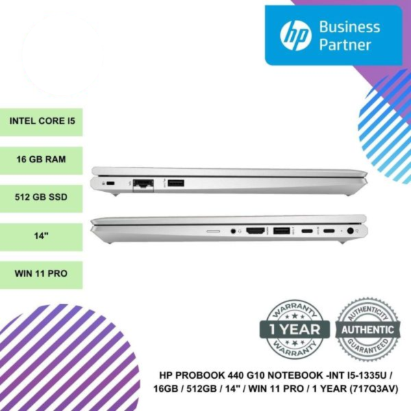 HP PROBOOK 440 G10 NOTEBOOK -INT I5-1335U / 16GB / 512GB / 14" / WIN 11 PRO / 1 YEAR (717Q3AV)