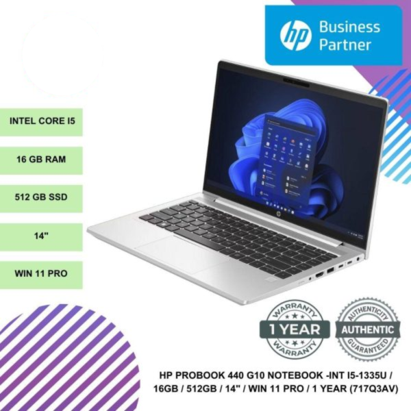 HP PROBOOK 440 G10 NOTEBOOK -INT I5-1335U / 16GB / 512GB / 14" / WIN 11 PRO / 1 YEAR (717Q3AV)