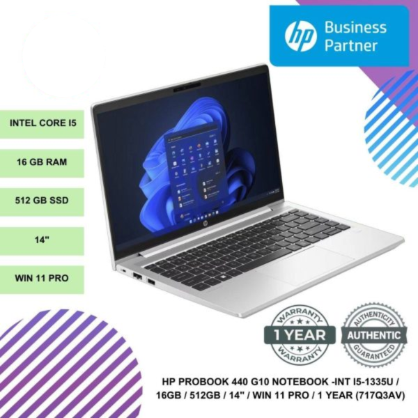 HP PROBOOK 440 G10 NOTEBOOK -INT I5-1335U / 16GB / 512GB / 14" / WIN 11 PRO / 1 YEAR (717Q3AV)