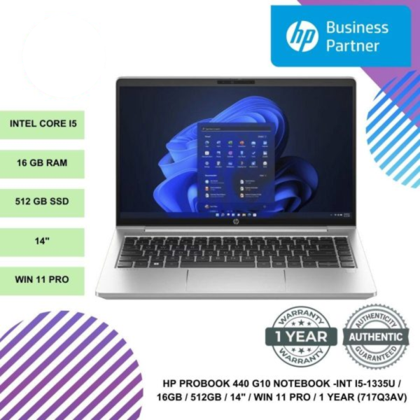 HP PROBOOK 440 G10 NOTEBOOK -INT I5-1335U / 16GB / 512GB / 14" / WIN 11 PRO / 1 YEAR (717Q3AV)
