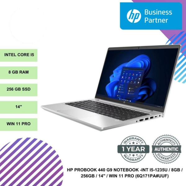 HP PROBOOK 440 G9 NOTEBOOK -INT I5-1235U / 8GB / 256GB / 14" / WIN 11 PRO (6Q171PA#UUF)