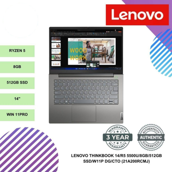 LENOVO THINKBOOK 14/R5 5500U/8GB/512GB SSD/W11P DG/CTO (21A200RCMJ)