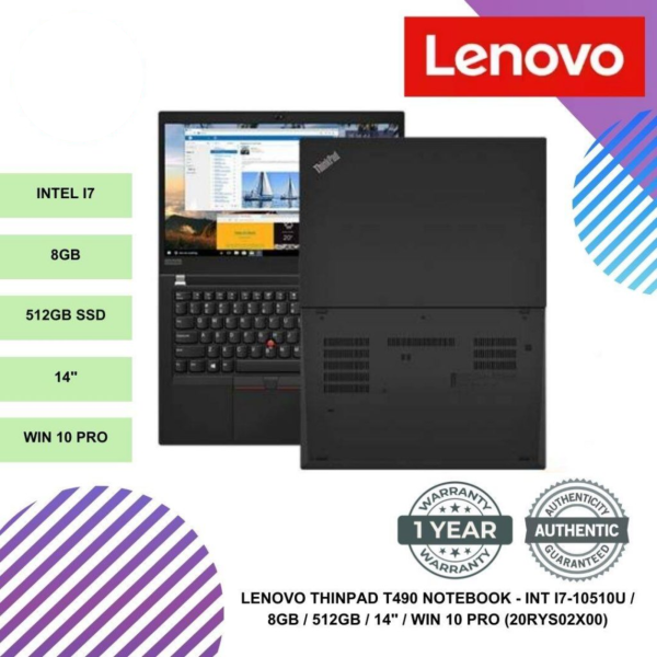 LENOVO THINPAD T490 NOTEBOOK - INT I7-10510U / 8GB / 512GB / 14" / WIN 10 PRO (20RYS02X00)