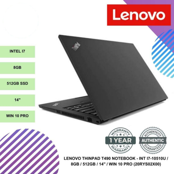 LENOVO THINPAD T490 NOTEBOOK - INT I7-10510U / 8GB / 512GB / 14" / WIN 10 PRO (20RYS02X00)