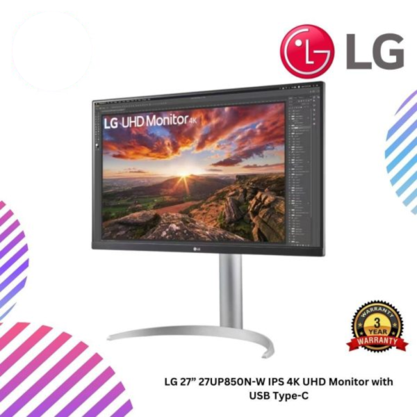 LG 27” 27UP850N-W IPS 4K UHD Monitor with USB Type-C