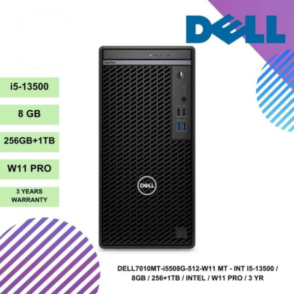 DELL 7010MT-i5508G-512-W11 MT - INT I5-13500 / 8GB / 256+1TB / INTEL / W11 PRO / 3 YR