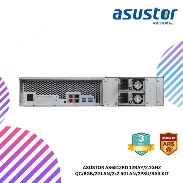 ASUSTOR AS6512RD 12BAY/2.1GHZ QC/8GB/2GLAN/2x2.5GLAN/2PSU/RAILKIT
