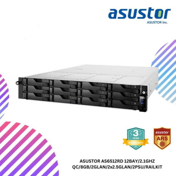 ASUSTOR AS6512RD 12BAY/2.1GHZ QC/8GB/2GLAN/2x2.5GLAN/2PSU/RAILKIT
