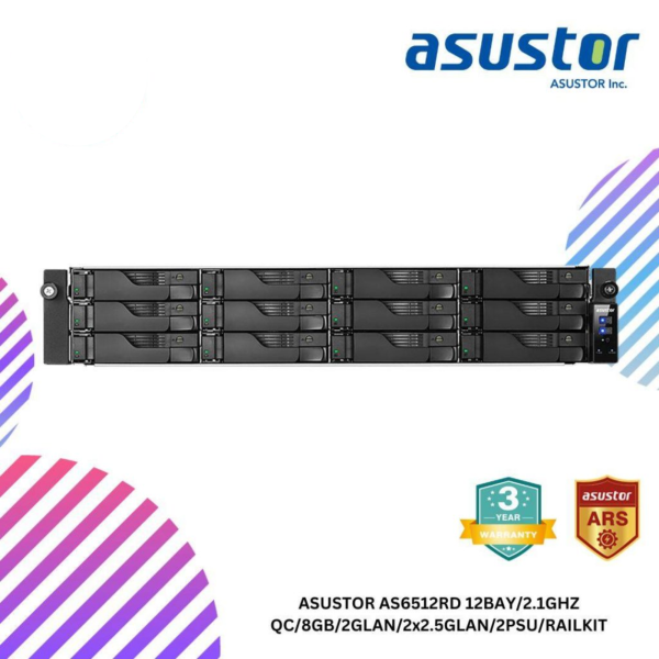 ASUSTOR AS6512RD 12BAY/2.1GHZ QC/8GB/2GLAN/2x2.5GLAN/2PSU/RAILKIT