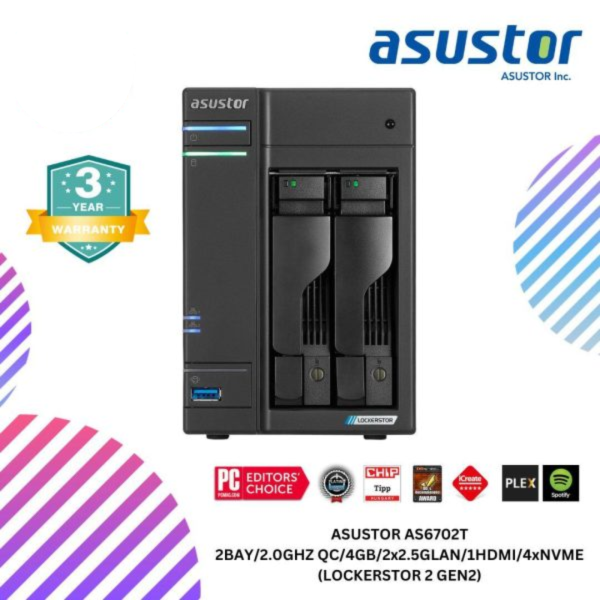ASUSTOR AS6702T 2BAY/2.0GHZ QC/4GB/2x2.5GLAN/1HDMI/4xNVME (LOCKERSTOR 2 GEN2)