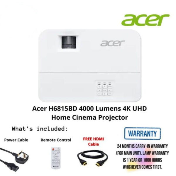 Acer H6815BD 4000 Lumens 4K UHD Home Cinema Projector