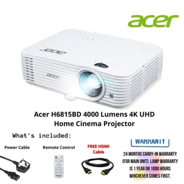 Acer H6815BD 4000 Lumens 4K UHD Home Cinema Projector