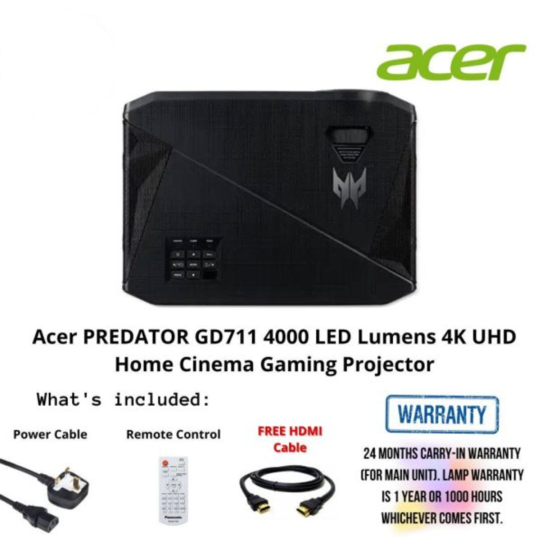 Acer PREDATOR GD711 4000 LED Lumens 4K UHD Home Cinema Gaming Projector