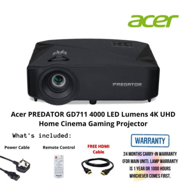 Acer PREDATOR GD711 4000 LED Lumens 4K UHD Home Cinema Gaming Projector