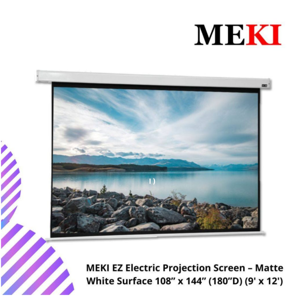 MEKI EZ Electric Projection Screen – Matte White Surface 108” x 144” (180”D) (9' x 12')