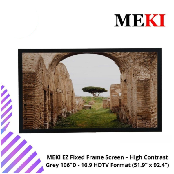 MEKI EZ Fixed Frame Screen – High Contrast Grey 106”D - 16.9 HDTV Format (51.9” x 92.4”)