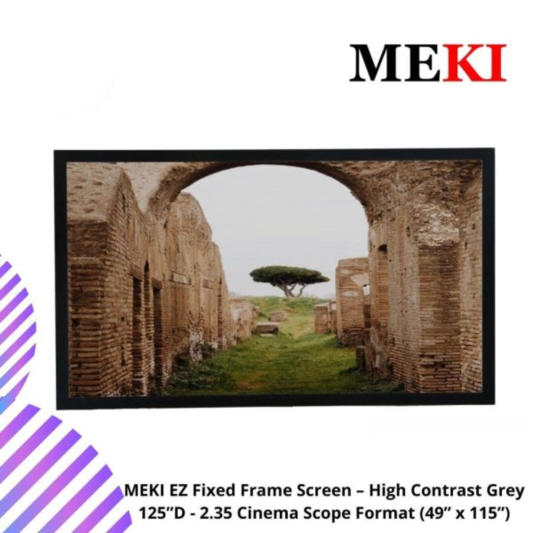 MEKI EZ Fixed Frame Screen – High Contrast Grey 125”D - 2.35 Cinema Scope Format (49” x 115”)