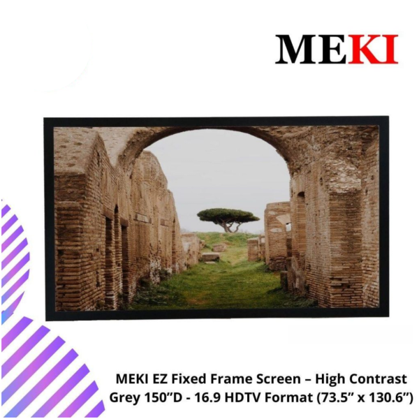 MEKI EZ Fixed Frame Screen – High Contrast Grey 150”D - 16.9 HDTV Format (73.5” x 130.6”)
