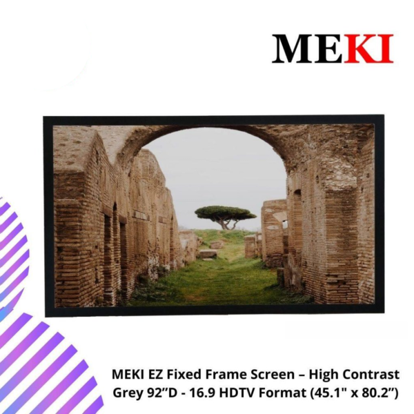MEKI EZ Fixed Frame Screen – High Contrast Grey 92”D - 16.9 HDTV Format (45.1" x 80.2”)