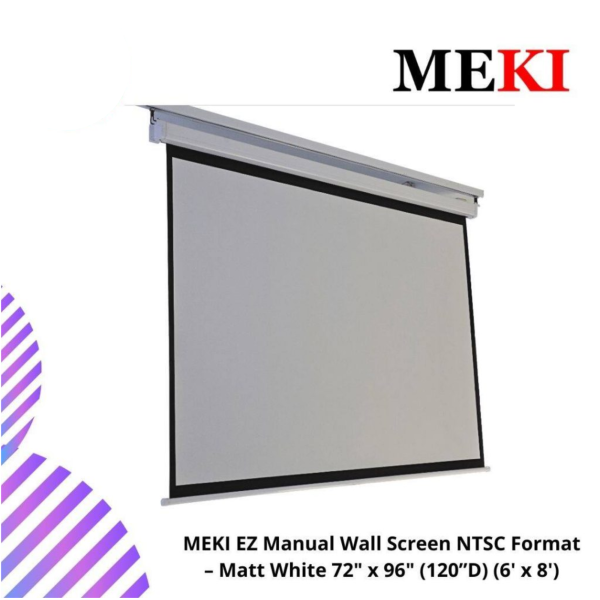 MEKI EZ Manual Wall Screen NTSC Format – Matt White 72" x 96" (120”D) (6' x 8')