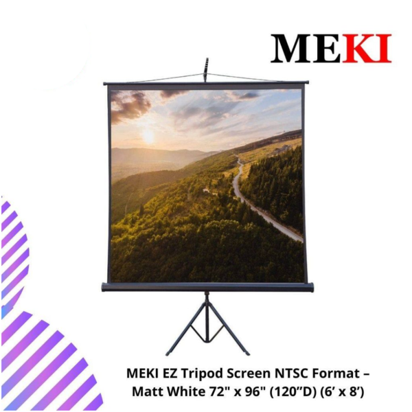 MEKI EZ Tripod Screen NTSC Format – Matt White 72" x 96" (120”D) (6’ x 8’)