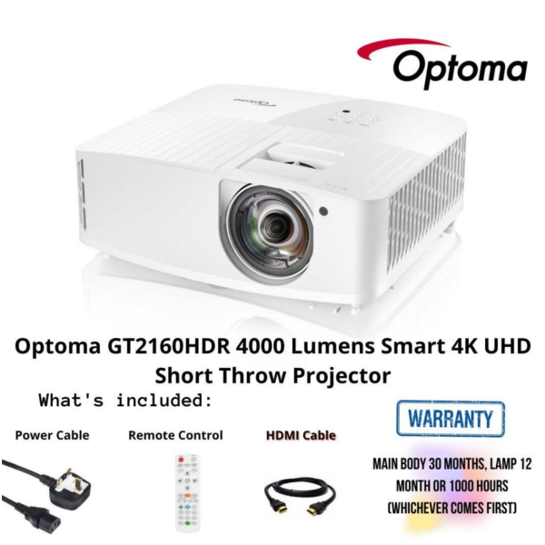 Optoma GT2160HDR 4000 Lumens Smart 4K UHD Short Throw Projector