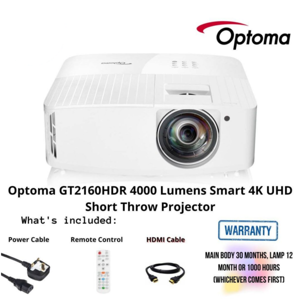 Optoma GT2160HDR 4000 Lumens Smart 4K UHD Short Throw Projector