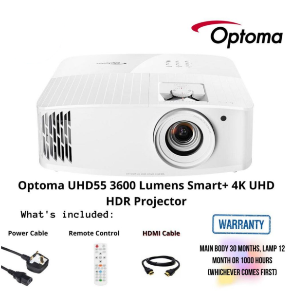 Optoma UHD55 3600 Lumens Smart+ 4K UHD HDR Projector