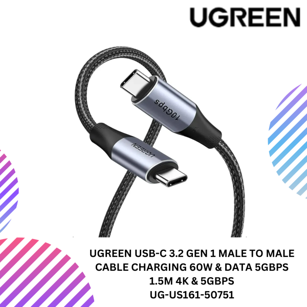 UGREEN USB-C 3.2 GEN 1 MALE TO MALE CABLE CHARGING 60W & DATA 5GBPS