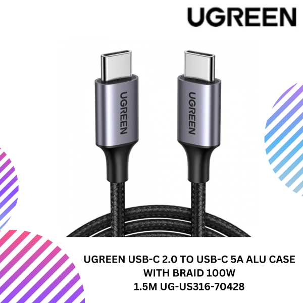 UGREEN USB-C 2.0 TO USB-C 5A ALU CASE WITH BRAID 100W