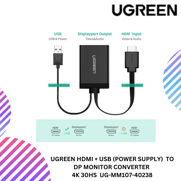 UGREEN HDMI + USB (POWER SUPPLY)  TO DP MONITOR CONVERTER