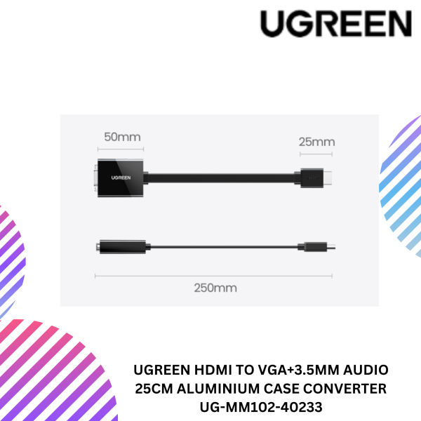 UGREEN HDMI TO VGA+3.5MM AUDIO 25CM ALUMINIUM CASE CONVERTER