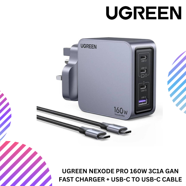 UGREEN NEXODE PRO 160W 3C1A GAN FAST CHARGER + USB-C TO USB-C CABLE