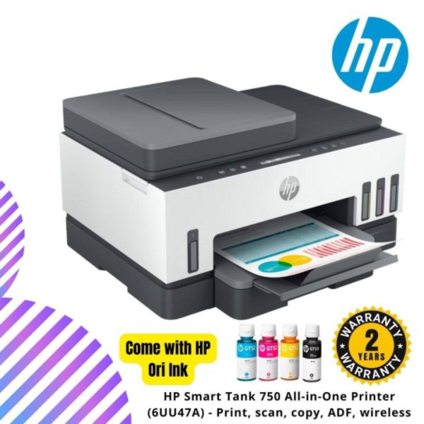 HP Smart Tank 750 All-in-One Printer (6UU47A) - Print, scan, copy, ADF, wireless