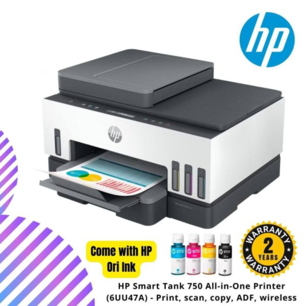 HP Smart Tank 750 All-in-One Printer (6UU47A) - Print, scan, copy, ADF, wireless