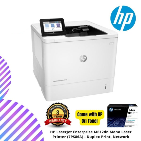 HP LaserJet Enterprise M612dn  Mono Laser Printer (7PS86A) - Duplex Print, Network