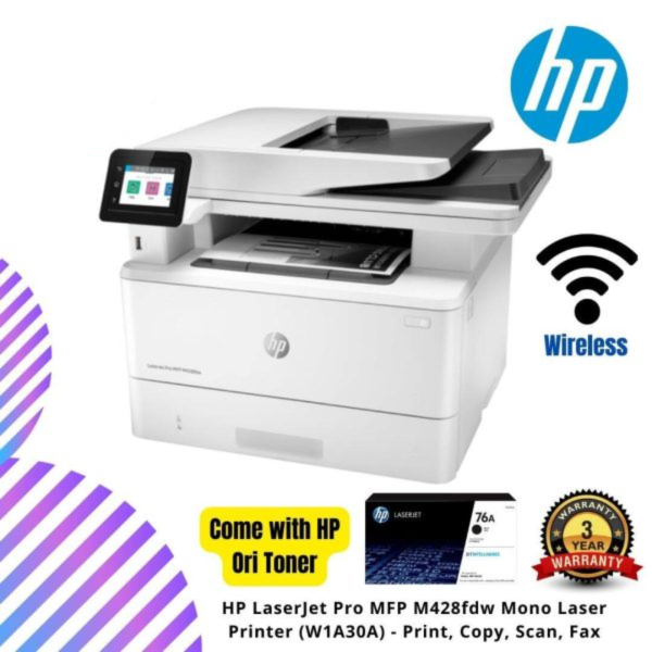 HP LaserJet Pro MFP M428fdw Mono Laser Printer (W1A30A) - Print, Copy, Scan, Fax, Email