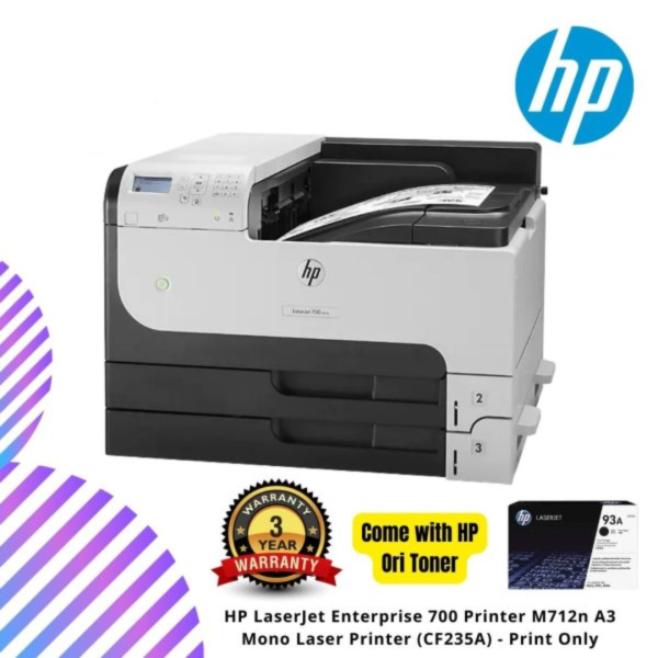 HP LaserJet Enterprise 700 Printer M712dn A3 Mono Laser Printer (CF236A) - Print Only